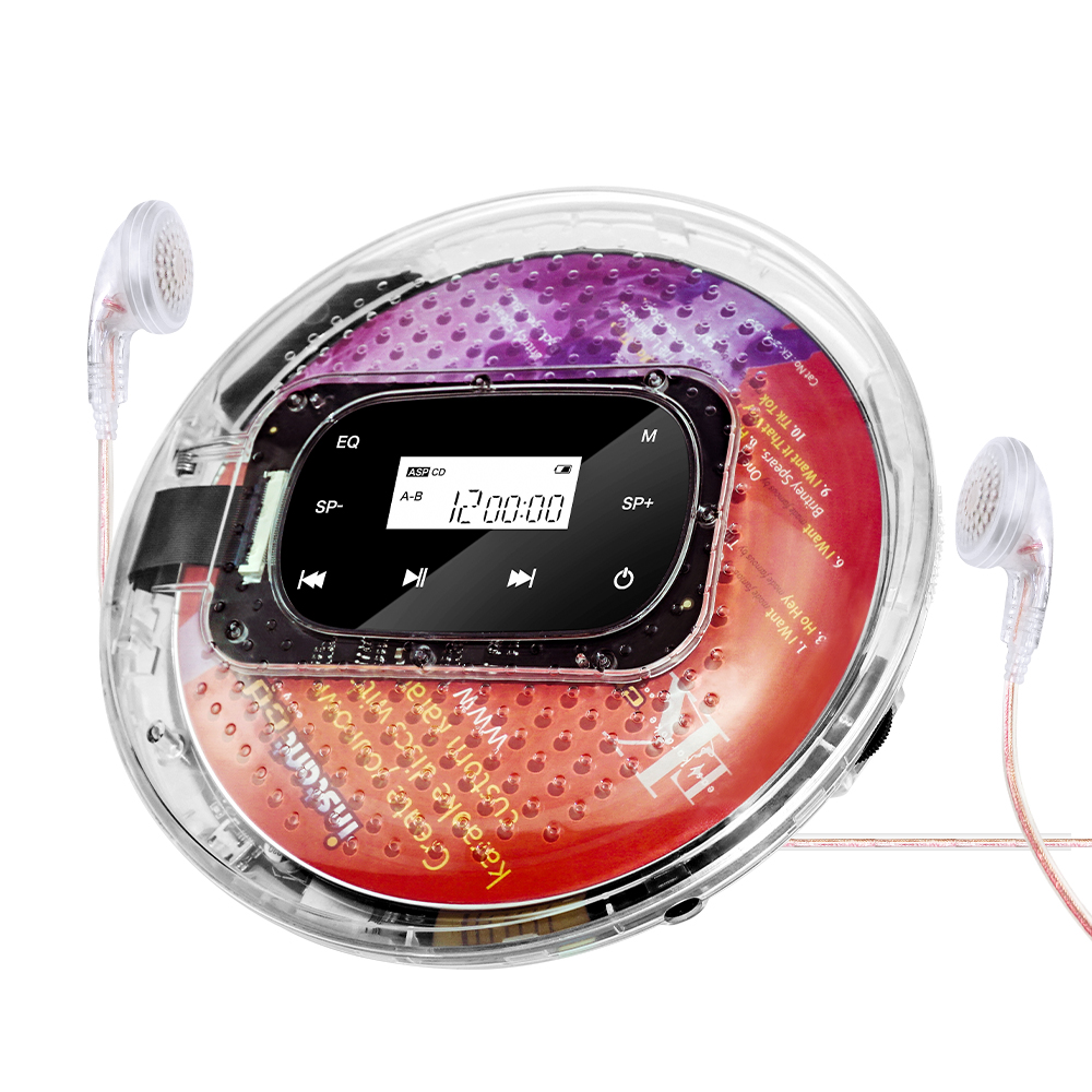 Trotar con tus canciones: reproductor de CD portátil transparente de Tompire